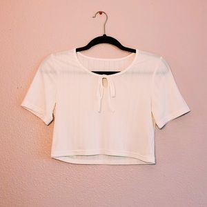 White ribbon crop top